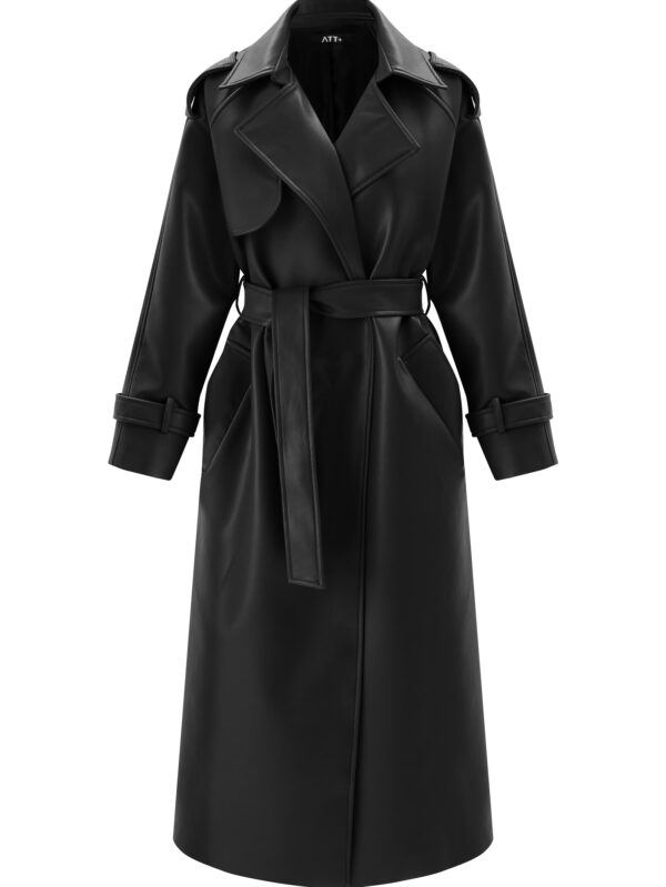 Siyah Deri Vegan Trençkot