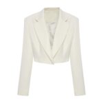 Beyaz Kısa Crop Blazer Saten Ceket