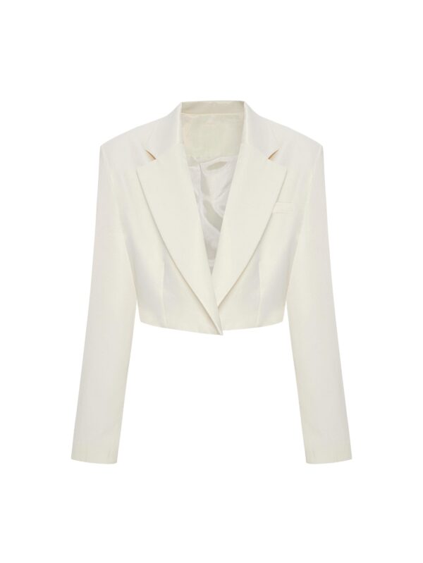 Beyaz Kısa Crop Blazer Saten Ceket