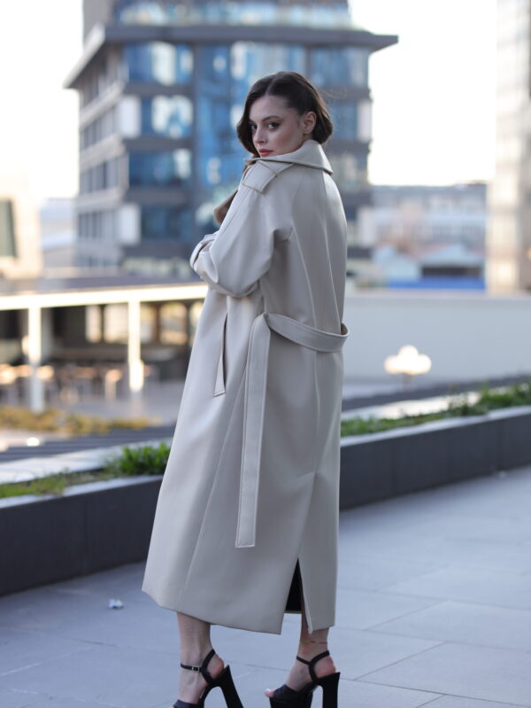 Bej Deri Vegan Trençkot