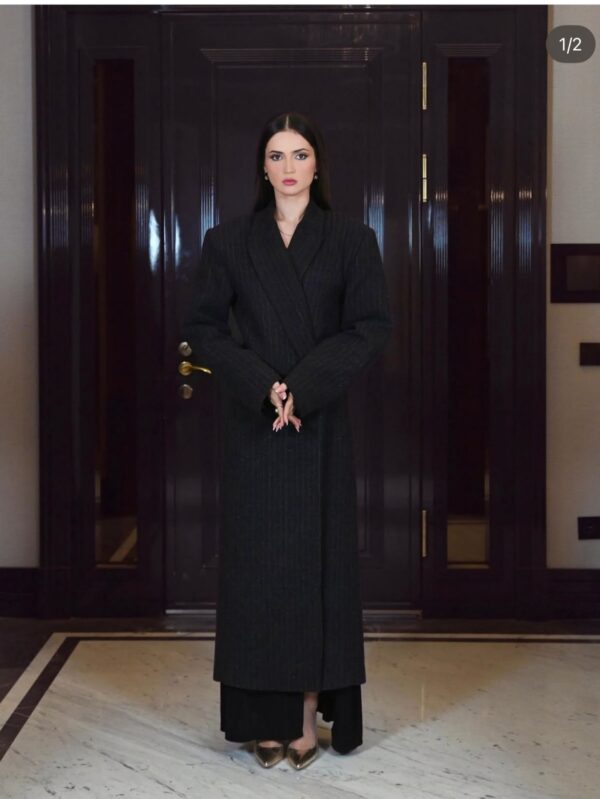 Siyah Uzun Çizgili Oversize Kaban